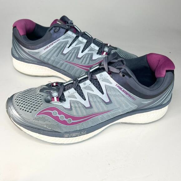 Saucony Triumph ISO 4 Running Sneakers Shoes Fog Grey Silver Purple Women 10 - Picture 1 of 13